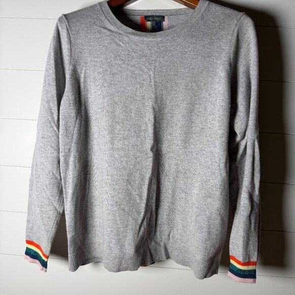 Needle Anthropologie Cashmere Crew Neck Sweater w/ Varsity Multicolor Stripe L - Picture 2 of 10